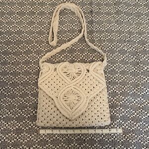 New Elegant Cream Macrame Crossbody Bag